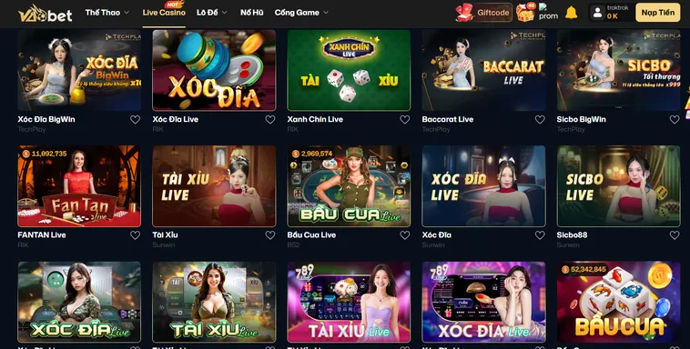 Trải Nghiệm Đa Dạng Các Trò Chơi Cá Cược Trực Tuyến Tại Sảnh Live Casino VaoBet Uy Tín