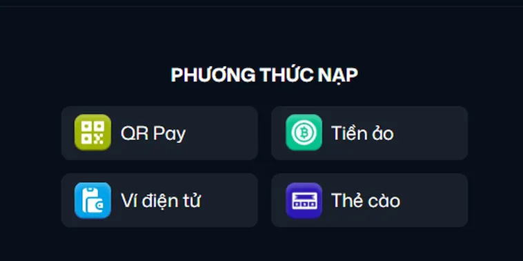 Nạp tiền đa dạng hình thức - tiền vào tài khoản chỉ sau 5 phút.